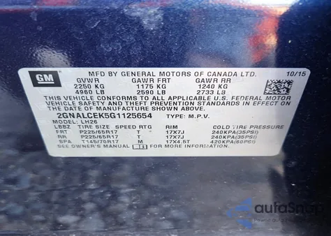 2016 Chevrolet Equinox Lt z USA, uszkodzony, nr VIN 2GNALCEK5G1125654